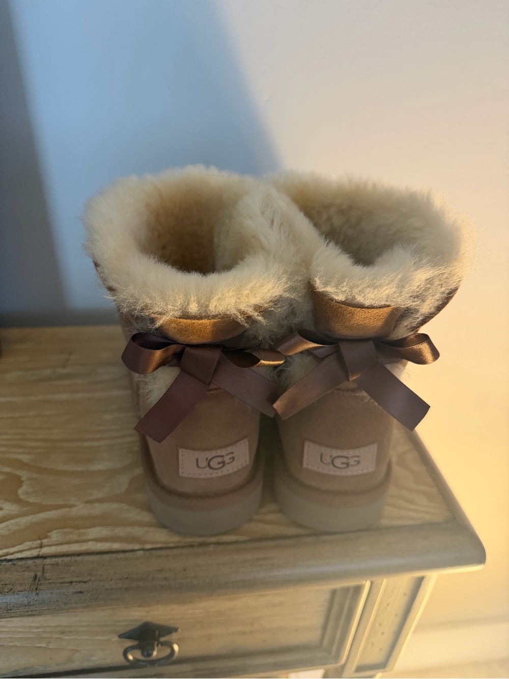 UGG Kids Chestnut Boots with Satin Back Bows